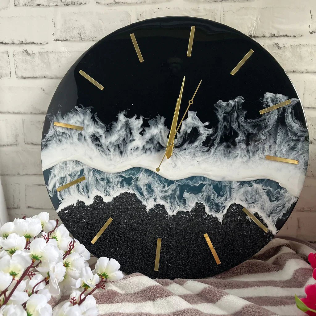 Black Shadow Epoxy Resin Wall Clock (Size 12 inch)