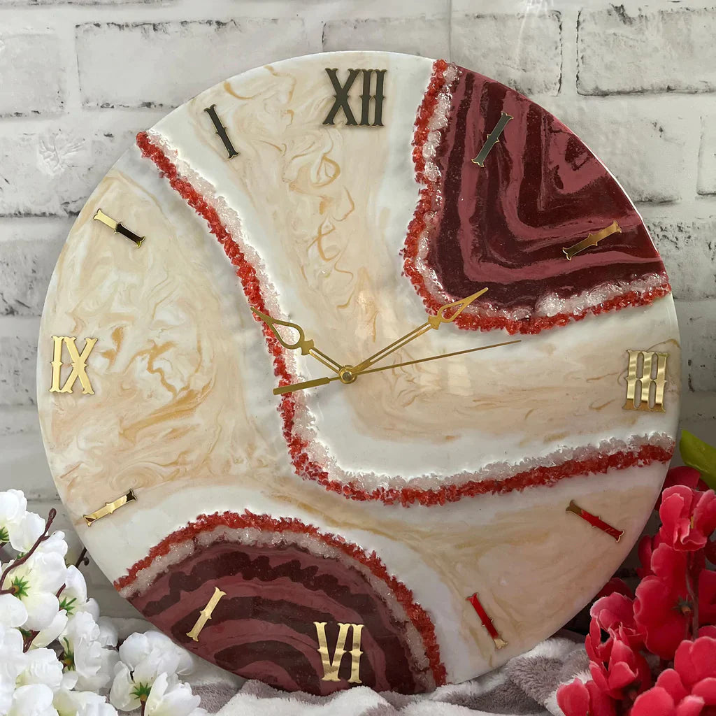 Marble Gemstone Resin Clock (Size 12 inch)