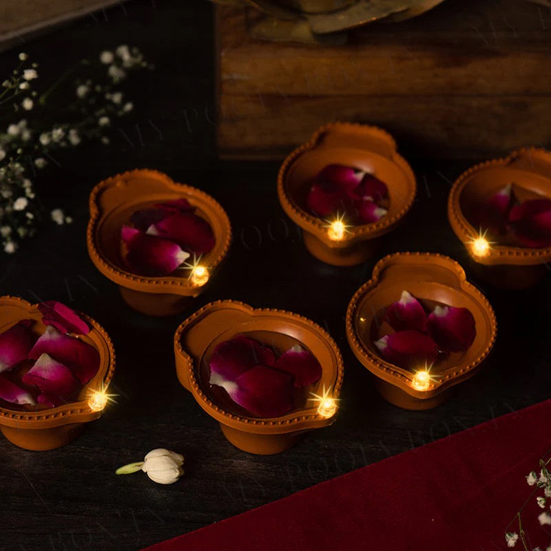 Water LED Brown Diya Set of 6