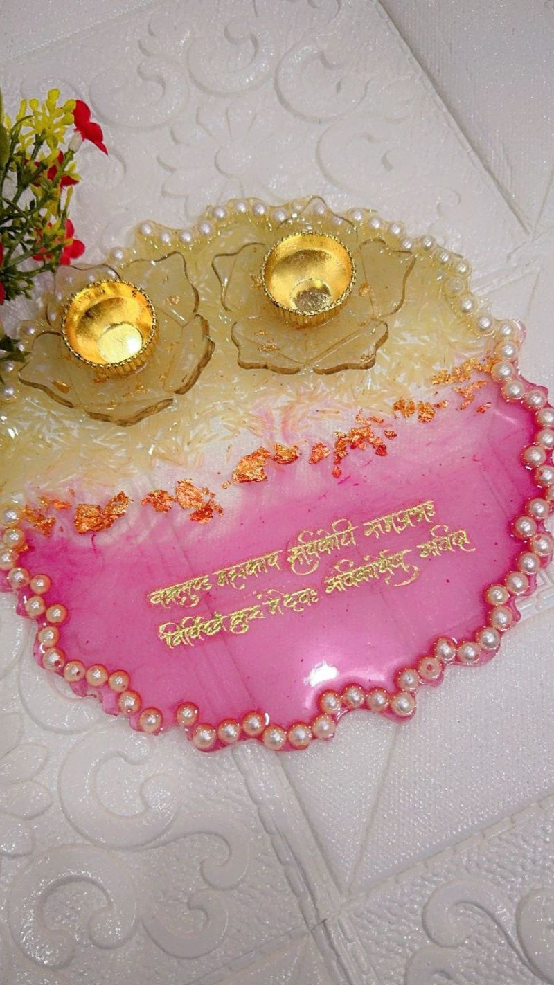 8 inch Floral Resin Decorative Pooja thali