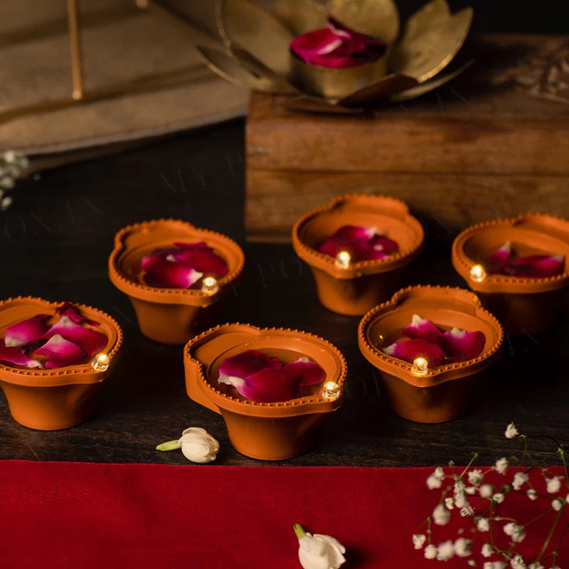 Water LED Brown Diya Set of 6