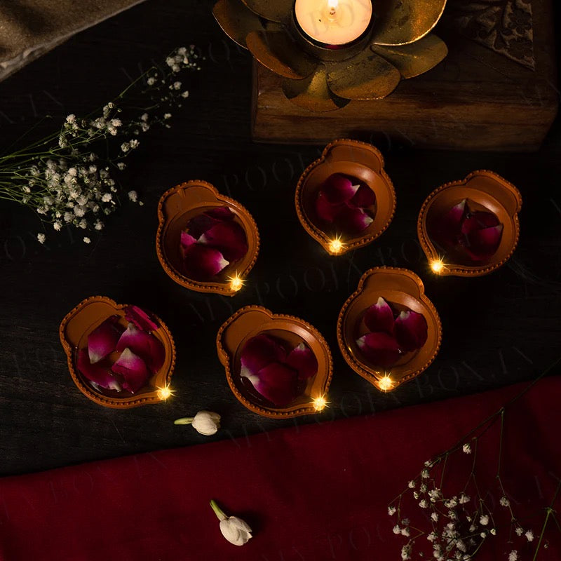 Water LED Brown Diya Set of 6